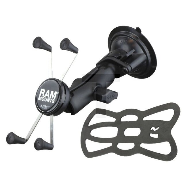 RAM MOUNTS X-GRIP met zuignap - 5070010109 | Materiaal: Roestvrij stalen componenten en zeer sterk composietmateriaal; rubbervingers | Bestaat uit: 1x zuignapvoet met draaisluiting, hoogwaardig composiet, diameter: 82,6 mm, 1x Diamond voetplaat (trapezium, B-kogel,