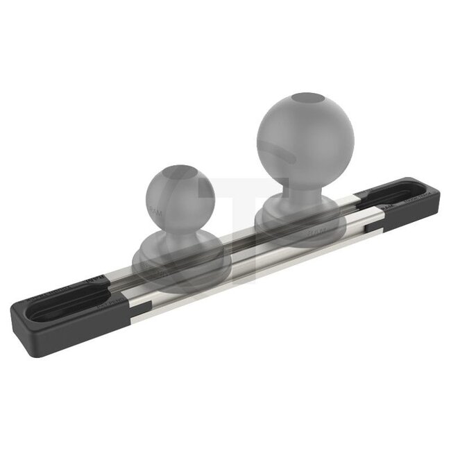RAM MOUNTS Tough-Track rail w. composite end caps - 5070010224 | Version: Tough-Track | Colour: Aluminiummetallic, schwarz | Description: • Incl. 2 slots for the track balls  | • extruded  | • Allows the equipment to be moved thanks to the simple locking of the ball