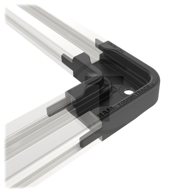 RAM MOUNTS Hoekstuk 90° voor Tough Track-rails - 5070010229, RAP-TRACK-EXA-CC90U | Uitvoering: Tough-Track | Omschrijving: • Verbinding van twee rails + inlaat voor T-moeren  | • Het hoekstuk van 90° maakt het mogelijk om de looprichting van het railsysteem haaks te