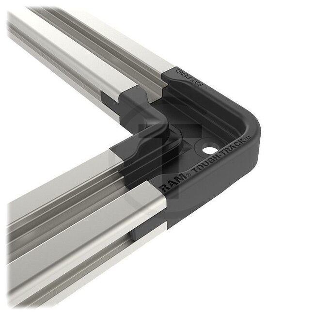 RAM MOUNTS Hoekstuk 90° voor Tough Track-rails - 5070010229, RAP-TRACK-EXA-CC90U | Uitvoering: Tough-Track | Omschrijving: • Verbinding van twee rails + inlaat voor T-moeren  | • Het hoekstuk van 90° maakt het mogelijk om de looprichting van het railsysteem haaks te