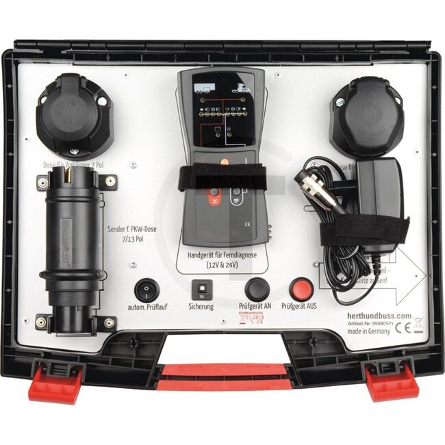 GRANIT Anhängerprüfkoffer 12 V, 7-pol. / 13-pol. - 50795980571 | Ausführung: Mit LED-Anzeige und Fernbedienung. Funkübertragung, AGM-Batterie. DIN/ISO: 72577 / 1724 / 72570 / 11446, Zulassungsart: CE-geprüft. Keine SVHC Substanzen vorhanden.