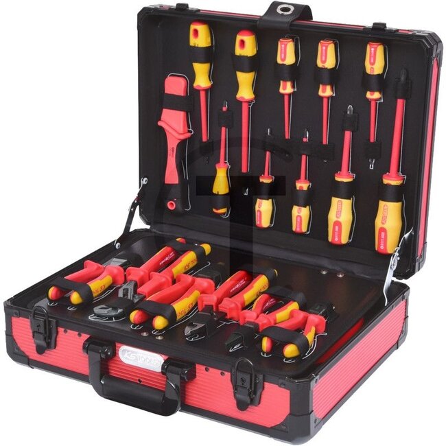 KS Tools Insulated tool set for hybrid and electric vehicles, 43 pcs. - 7881171890, Referentienr.: 117.1890 | Description: • Insulation according to IEC 60900, • In smart aluminium case, • Special tool steel | Contents: • Slotted screwdrivers: 2.5 mm, 3 mm, 3.5 mm