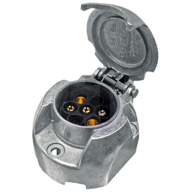 HELLA Steckdose - 4558JB 001940001, 8JB001940001 | Belastbarkeit 24 V: 16 A | Stromstärke: 16 A | Befestigung: Schraubanschluss | Nennspannung: 24 V | Gehäusematerial: Metall | Anzahl Pole: 5 | Zusatzinformationen: • mit Schraubanschluss | DIN/ISO: 1724