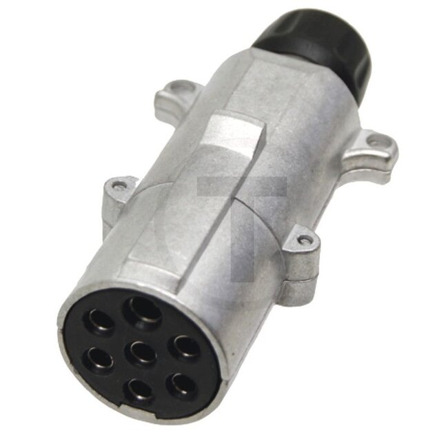 GRANIT Stecker Typ S, ISO 3731, Stift - 50751305598 | Ausführung: 7-polig | Anschluss: Flachsteckanschluss | Belastbarkeit 24 V: 16 A (1,5 mm2) A | Stromstärke: 16 A | Nennspannung: 24 V | Gehäusematerial: Aluminium | Anzahl Pole: 7 | Zusatzinformationen: mit Zu