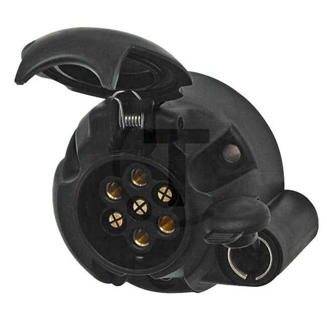 ERICH JAEGER Socket 7-pin - 50799021 | Colour: Black | Width: 72 mm | Height: 58 mm | Length: 82.5 mm | Nominal voltage: 12 V | Housing material: Plastic | Number of pins: 7 | DIN/ISO: 1724 / 4165