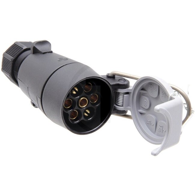 HELLA Steckdose 7-polig - 4558JB 006464001, 8JB006464001 | Farbe: schwarz, weiß | Anschluss: Schraubkontakt | Belastbarkeit 12 V: 16 A | Nennspannung: 12 V | Anzahl Pole: 7 | Zusatzinformationen: • mit Zugentlastung
