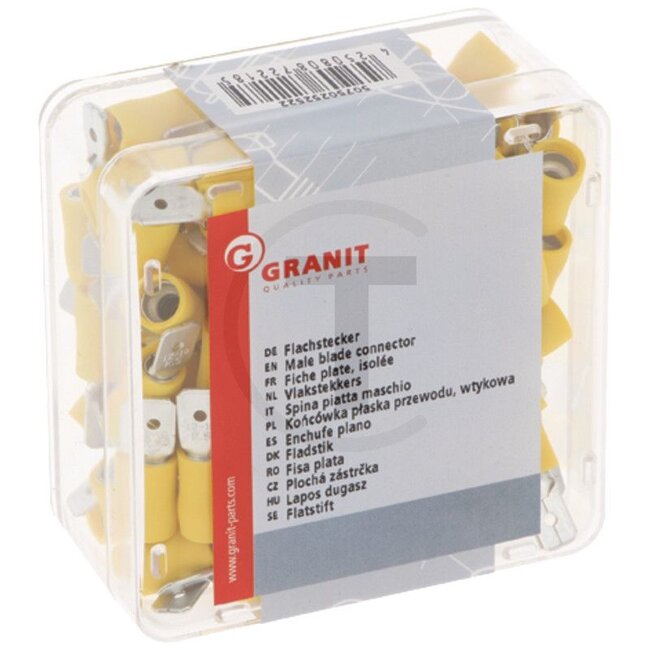 GRANIT Flachstecker DIN/ISO 46245, 100 Stück - 5075025252247064 | Querschnitt: 4,0 - 6,0 mm² | Farbe: gelb | Beschreibung: 6,3 x 0,8 mm, für Kabel 4,0-6,0 mm²