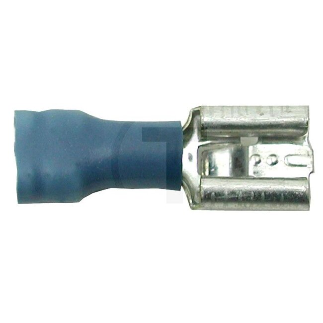 GRANIT Flachsteckhülse, 50 Stück - 50750252513 | Querschnitt: 1,5 - 2,5 mm² | Ausführung: teilisoliert | Steckbreite: 8,0 x 0,8 mm | Farbe: blau | Beschreibung: "8,0 x 0,8, blau, für Kabel 1,5-2,5 mm²" | Material: Messing / PVC | Oberfläche: verzinnt | DIN/ISO: