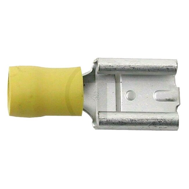 GRANIT Blade terminal bush, 50 pcs - 50750252514, 8KW700142-003 | Cross section: 4 - 6 mm² | Version: Partially insulated | Plug width: 9,5 x 1,2 mm | Colour: Yellow | Description: 9.5 x 1.2, yellow, for cable 4.0-6.0 mm² | Material: Brass/ PVC | Surface: Tinned
