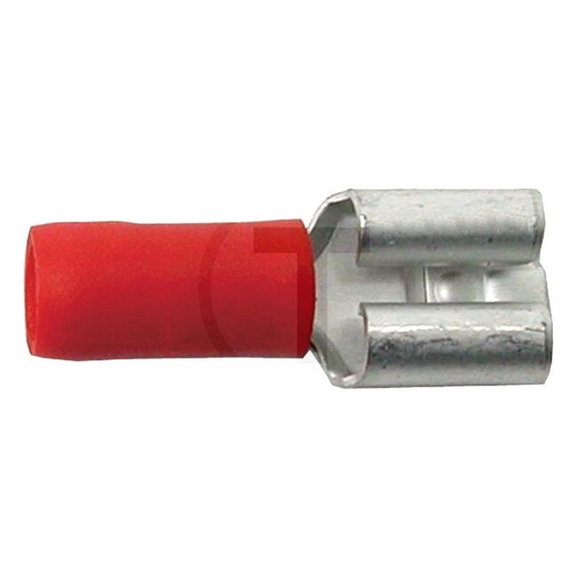 HELLA Blade terminal bush, 100 pcs - 4558KW 044036003, 8KW044036003 | Cross section: 0,5 - 1,0 mm² | Version: Partially insulated | Plug width: 6,3 x 0,8 mm | Colour: Red | Connection: Blade terminal bush | Material: Brass/PVC | Surface: Tinned