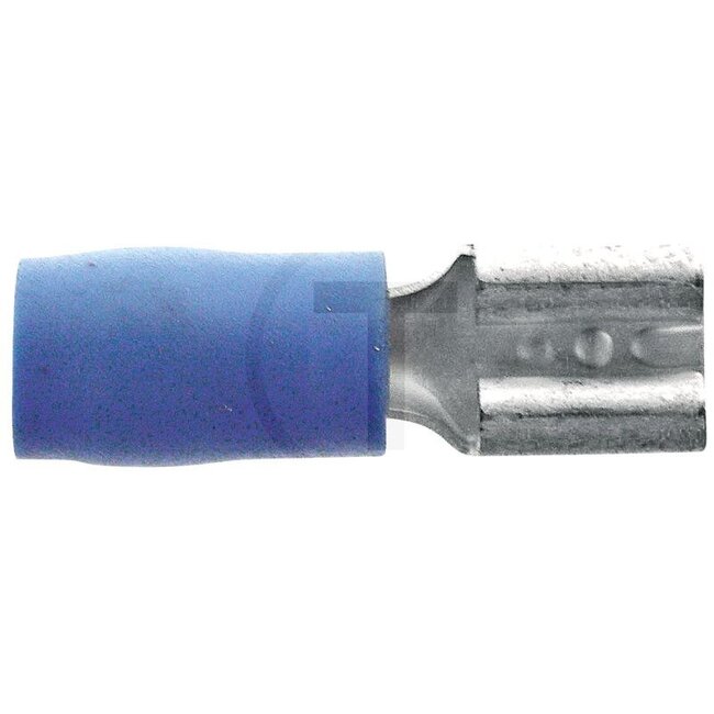 GRANIT Blade terminal bush, 100 pcs - 50750252507 | Cross section: 1,5 - 2,5 mm² | Version: Partially insulated | Plug width: 4,8 x 0,5 mm | Colour: Blue | Description: "4.8 x 0.5, blue, for cables 1.5-2.5 mm²" | Material: Brass/ PVC | Surface: Tinned | DIN/ISO: