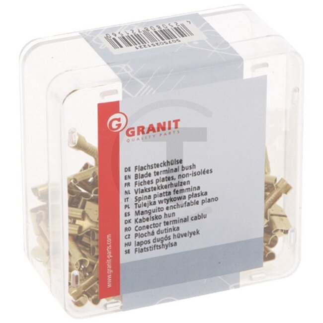 GRANIT blade terminal bush, 100 pcs - 50750251221, 190868 | Version: With snap-in point, brass bare, 6.3 mm, for cables 0.75 - 1.5 mm²