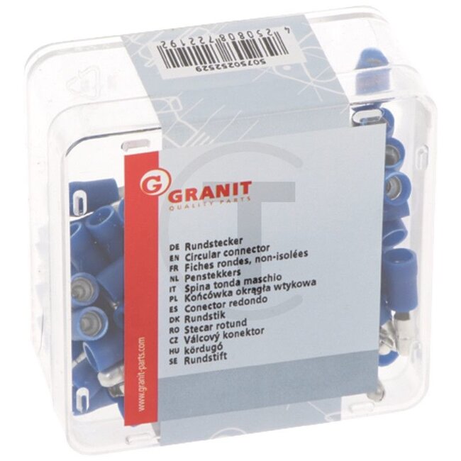 GRANIT Rundstecker blau, Ø 4 mm, für Kabel 1,5 - 2,5 mm², 100 Stück - 50750252529 | Ausführung: blau, Ø 4 mm, für Kabel 1,5 - 2,5 mm²