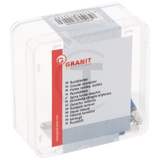 GRANIT Rundstecker blau, Ø 5 mm, für Kabel 1,5 - 2,5 mm², Blister-Verpackung, 10 Stück - 50750252533/66 | Ausführung: blau, Ø 5 mm, für Kabel 1,5 - 2,5 mm², Blister-Verpackung | Farbe: blau | Material: Isoliermaterial: PVC | Querschnitt: 1,5 - 2,5 mm² | Stecker-