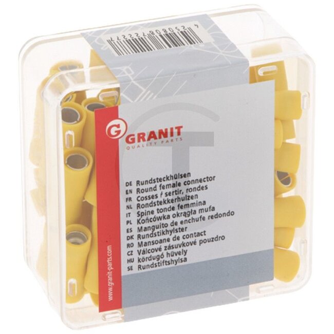 GRANIT Rondstekkerhulzen geel, Ø: 5 mm, voor kabels van 4 - 6 mm², 50 stuks - 5075025253647039 | Uitvoering: geel, Ø: 5 mm, voor kabels van 4 - 6 mm² | Menke-Nr.: 51882