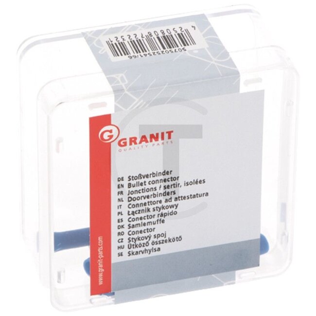 GRANIT Stoßverbinder blau, für Kabel 1,5 - 2,5 mm², Blister-Verpackung, 10 Stück - 50750252541/66 | Ausführung: blau, für Kabel 1,5 - 2,5 mm², Blister-Verpackung | Farbe: blau | Innen-Ø: 2,3 / 4 mm | Länge: 15/25 mm | Material: Kupfer / PVC | Querschnitt: 1,5 -