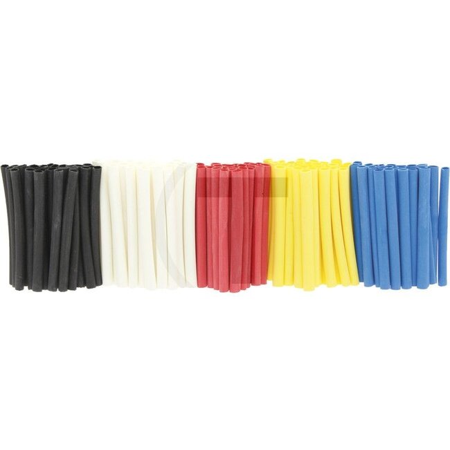 GRANIT Heat shrink tubing, 125 pcs - 50751273012 | Shrinking range Ø: 2,4 - 1,2 mm | Length: 40 mm | Colour: Black  | Yellow  | White  | Red  | Blue | Quantity: 125 | Shrink rate: 2 : 1 | Temperature range: -55 to +125 °C