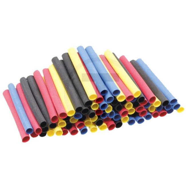 GRANIT Heat shrink tubing, 80 pcs - 50751273013 | Shrinking range Ø: 3,2 - 1,6 mm | Length: 40 mm | Colour: Black  | Yellow  | Red  | Blue | Quantity: 80 | Shrink rate: 2 : 1 | Temperature range: -55 to +125 °C