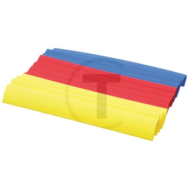 GRANIT Schrumpfschlauch, 12 Stück - 50751273017 | Schrumpfbereich-Ø: 9,5 - 4,8 mm | Länge: 125 mm | Farbe: gelb <br>rot <br>blau | Menge: 12 | Schrumpfrate: 2 : 1 | Temperaturbereich: -55 bis +125 °C