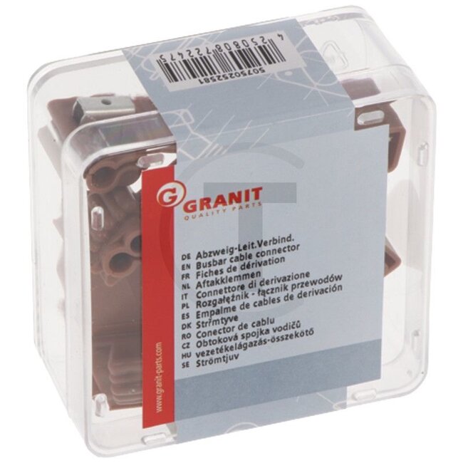 GRANIT Aftakverbinders, 10 stuks - 50750252581 | Uitvoering: geïsoleerd, bruin, doorgang 4,0 mm², aftakking 1,5 mm² | Kleur: bruin | Doorsnede: 4 mm² | Spanning: 600 V | Temperatuurbereik: tot 105 °C