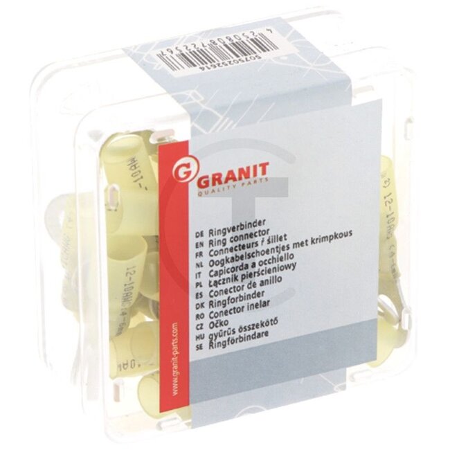GRANIT Ringverbinder, 25 Stück - 50750252614 | Querschnitt: 3 - 6 mm² | Ösenloch-Ø: 8,4 (M8) mm | Farbe: gelb | Ausführung: • teilisoliert | DIN/ISO: 46234 | Temperaturbereich: -55 bis +125 °C