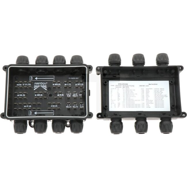 ASPÖCK Junction box / distributor - ASPÖ - 504765100007 | Version: With ASS1 connection | Dimensions: 180 x 83 x 160 mm | Protection class: IP54