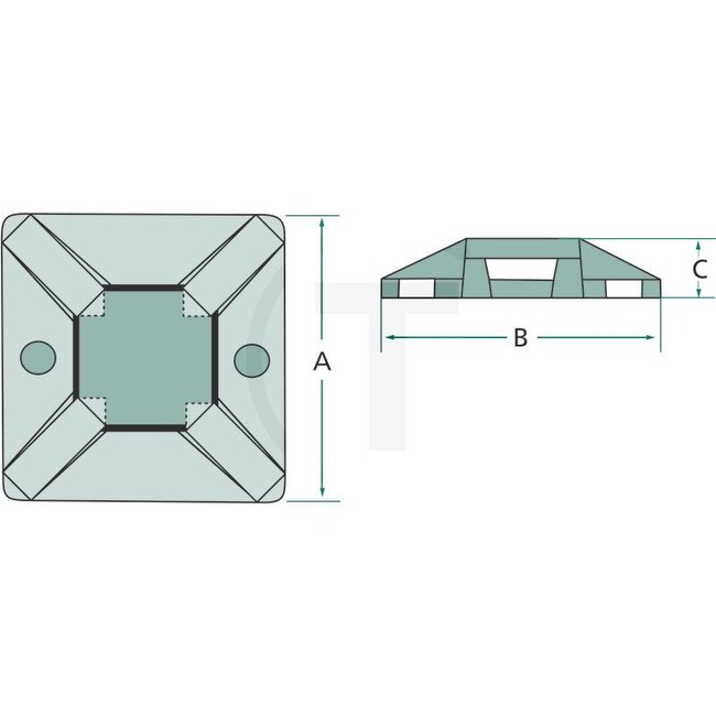 GRANIT Socket type MB 3A Self-adhesive, 50 pcs - 50750265716, 30021 | For cable band width: 2,5 - 3,6 mm | A: 19 mm | B: 19 mm | C: 3,8 mm