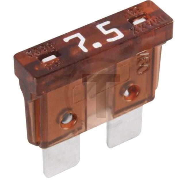 GRANIT Blade fuse, Standard 32 V max. / 7.5 A | Brown | Pack of 1 - 50750295407066 | Type: Standard | Voltage: 32 V | Nominal current: 7.5 A | Colour: Brown | Width: 19,05 mm | Height: 18,54 mm | Depth: 5 mm | Contents: 5x 7.5A