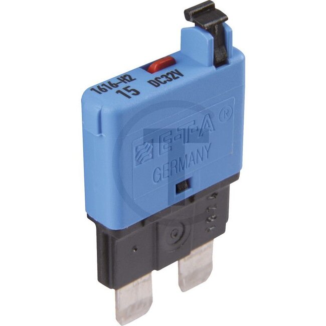 GRANIT Circuit breaker, standard 32 V max. / 15 A | Blue | Manual - 50750295912 | Type: Standard | Voltage: 32 V | Nominal current: 15 A | Colour: Blue | DIN/ISO: 72581/3C | Additional information: Operation: manual  | Version: fast trip | Width: 20,0 mm | Heigh