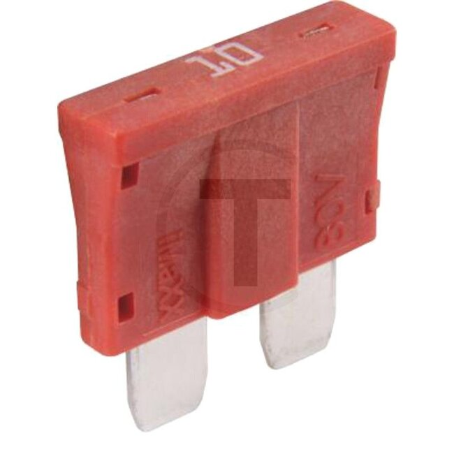 GRANIT Blade fuse, Standard 80 V max. / 10 A | Red | Pack of 1 - 50750295853 | Type: Standard | Voltage: 80 V | Nominal current: 10 A | Colour: Red | Width: 19 mm | Height: 19,7 mm | Depth: 5 mm | Contents: 10x 10A