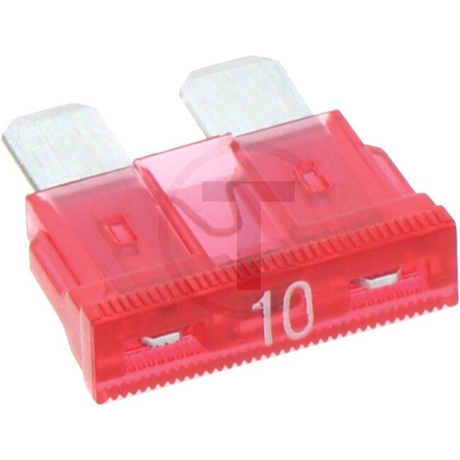GRANIT Blade fuses, standard, with warning indi 32 V max. / 10 A | red | VPE 10, 10 pcs - 5070010084 | Type: Standard | Voltage: 32 V | Nominal current: 10 A | Colour: Red | Width: 19,1 mm | Height: 18,8 mm | Depth: 5 mm | DIN/ISO: SAE J1284 | Contents: 10x 10A