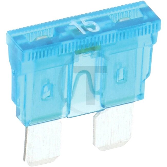 GRANIT Blade fuses, standard, with warning indi 32 V max. / 15 A | blue | VPE 10, 10 pcs - 5070010085 | Type: Standard | Voltage: 32 V | Nominal current: 15 A | Colour: Blue | Width: 19,1 mm | Height: 18,8 mm | Depth: 5 mm | DIN/ISO: SAE J1284 | Contents: 10x 15