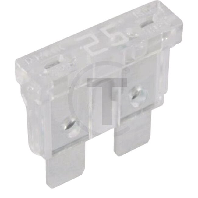 GRANIT Blade fuse, Standard 32 V max. / 25 A | White | Pack of 1 - 50750295425066 | Type: Standard | Voltage: 32 V | Nominal current: 25 A | Colour: White | Width: 19,05 mm | Height: 18,54 mm | Depth: 5 mm | Contents: 1x 25A