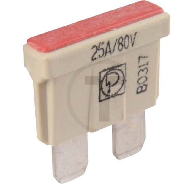 GRANIT Flachstecksicherung, Standard 80 V max. / 25 A | natur | VPE 1 - 50750295856 | Bauart: Standard | Spannung: 80 V | Nennstrom: 25 A | Farbe: natur | Breite: 19 mm | Höhe: 19,7 mm | Tiefe: 5 mm | Inhalt: 1x 25A