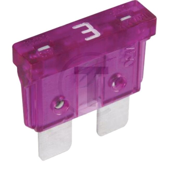 GRANIT Flachstecksicherung, Standard 32 V max. / 3 A | violett | VPE 1 - 50750295403066, 122308-030 | Bauart: Standard | Spannung: 32 V | Nennstrom: 3 A | Farbe: violett | Breite: 19,05 mm | Höhe: 18,54 mm | Tiefe: 5 mm | Inhalt: 1x 3A