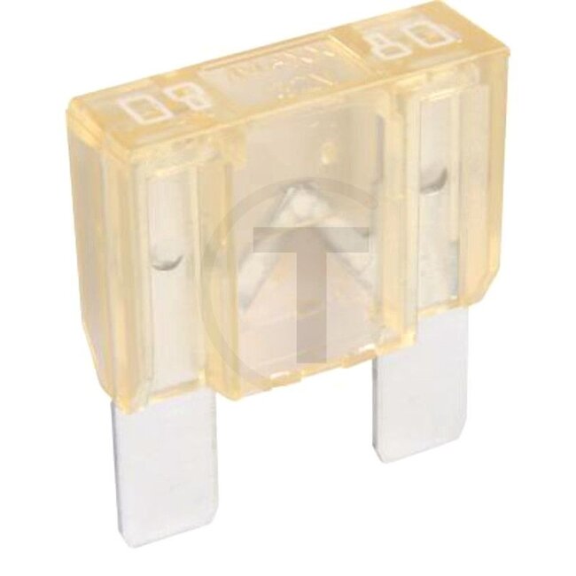 GRANIT Blade fuse, Maxi 32 V max. / 80 A | Natural | Pack of 1 - 50750295548066 | Type: Maxi | Voltage: 32 V | Nominal current: 80 A | Colour: Natural | Width: 29,7 mm | Height: 33,9 mm | Contents: 1x 80A | Depth: 9,1 mm