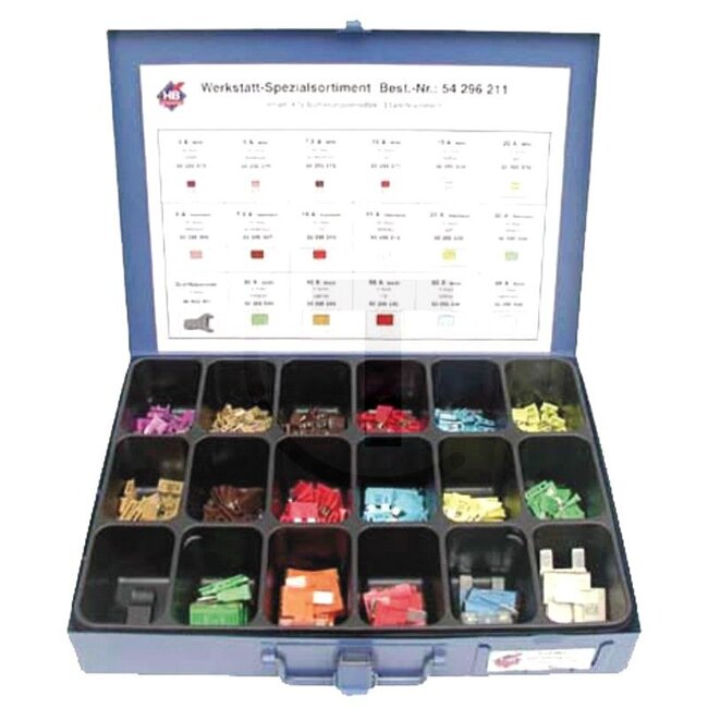 GRANIT Steekzekeringen standaard, Mini en Maxi 475-delig assortiment - 50754296212 | Inhoud: 475-delig + 3 grijpclips | Kleur: diverse | Bestaat uit: • 25x 5, 7,5, 10, 15, 20, en 30 ampère ATO-steekzekeringen  | • 5x 30, 40, 50, 60, en 80 ampère Mini steekzekeri