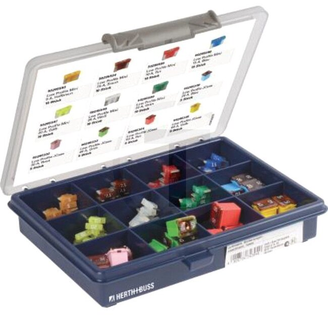 GRANIT Assortiment zekeringen Mini, blok - 50754295040 | Inhoud: 95-delig:, MINI-steekzekeringen: 10x 5 A, 10x 7A, 10x 10 A, 10x 15 A, 10x 20 A, 10x 25 A, 10x 30 A, Blokzekeringen: 5x 20A, 5x 30A, 5x 40A, 5x 50A, 5x 60A | Kleur: diverse