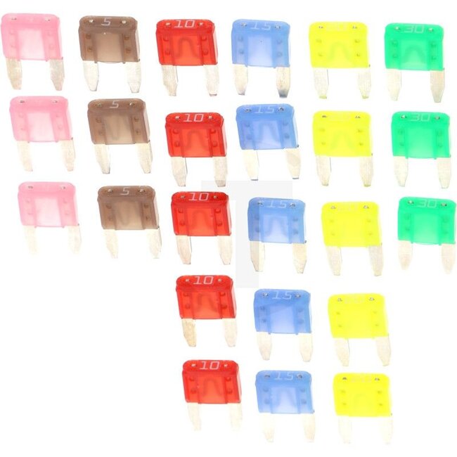 HELLA Flat fuses, mini 4 - 30 A | 24-piece assortment - 4558JS 728596901, 8JS728596901 | Type: Mini | Contents: 24tlg.:, 3x 4A, 3x 5A, 5x 10A, 5x 15A, 5x 20A, 3x 30A