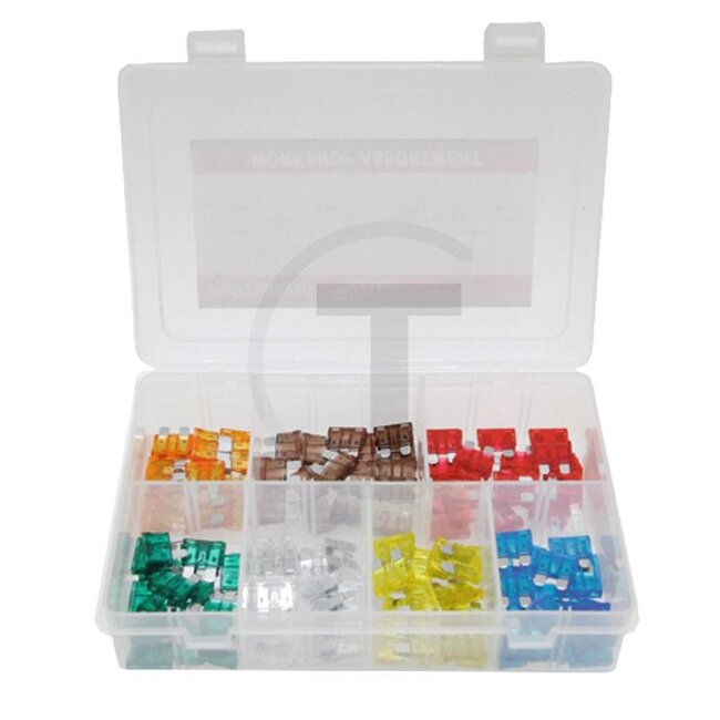 GRANIT Blade fuses, standard 120 unit range - 50099019, 10620 | Type: Standard | Contents: 120 pcs. | Colour: Various | Included in delivery: 17x 5A - 50750295405066, 17x 7.5A - 50750295407066, 17x 10A - 50750295410 VE!, 17x 15A - 50750295415 VE!, 17x 20A - 5075