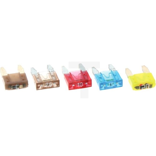 GRANIT Blade fuses, mini, with warning indicato 12 V max. / 5- 20 A | VPE 5 | Blister, 5 pcs - 5070010098 | Type: Mini | Contents: 5 pcs.:, 1x 5A; 1x 7,5A; 1x 10A; 1x 15A; 1x 20A | Colour: Various | Width: 11,07 mm | Height: 17,0 mm | Depth: 4,0 mm | Nominal cur