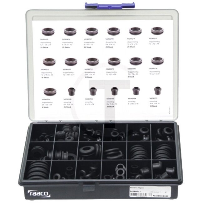 GRANIT Rubber grommets - 50754280011 | Contents: 197 pcs. | Included in delivery: • 1 x 99994509  | • 25x 50280106  | • 20x 50280108  | • 10x 50280111  | • 25x 50280205  | • 20x 50280410  | • 20x 50280209  | • 20x 50280211  | • 10x 50280212  | • 10x 50280213  |