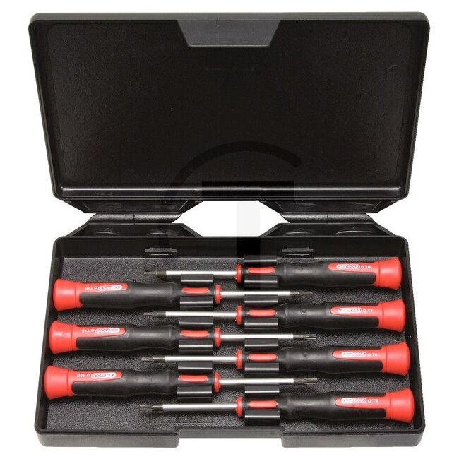 KS Tools ESD-precisie mechanische schroevendraaierset TX, 7-delig 7-delig - 7885007160, Referentienr.: 500.7160 | Bestaat uit: TORX®: T6 - T7 - T8 - T9 - T10 - T15 - T20 | Omschrijving: • Veilig tegen elektrostatica, • Met sneldraaiende eindkap, • Ergonomisch gevo