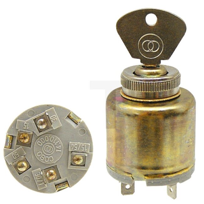 Cobo Ignition start switch With key - 22714110000, 1966930C1, 449210A1, 1021273, 2.7659.005.0 | Version: 12 V, with blade terminals, Function:, 0: off, 1: consumer, 2: start, Housing Ø 40 mm