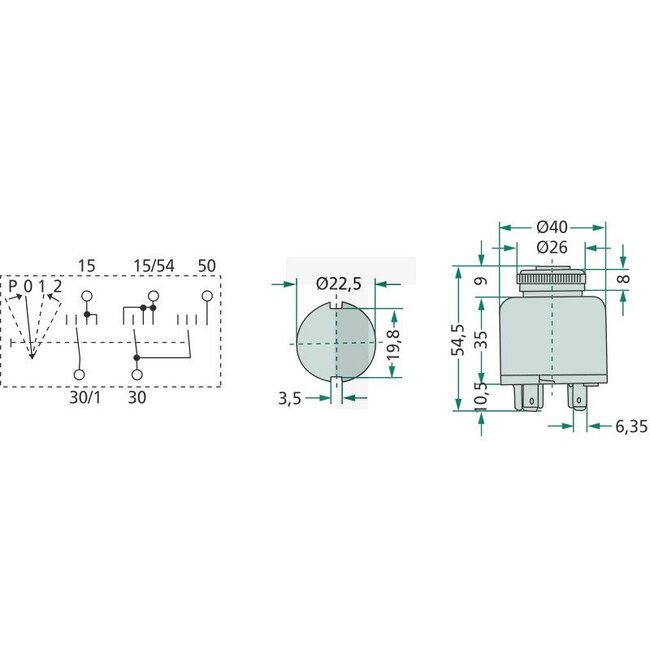 Cobo Starter switch with key, 12 V, blade terminal, park, Ø 40 mm | 1966930C1, 449210A1, 1021273