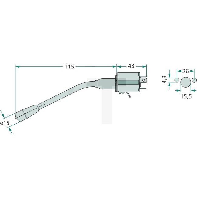 HELLA Stuurkolomschakelaar - 4556BA 001539017, 3141485R91, 6BA001539-017, 6BA 001 539-017 | Vorm: 12° gebogen | Lengte: 115 mm | Insteekbreedte: 6,3 mm | Aansluitwijze: Flachsteckanschluss | Kabellengte: 60 mm | Extra informatie: Blinker, Hupe, Lichthupe