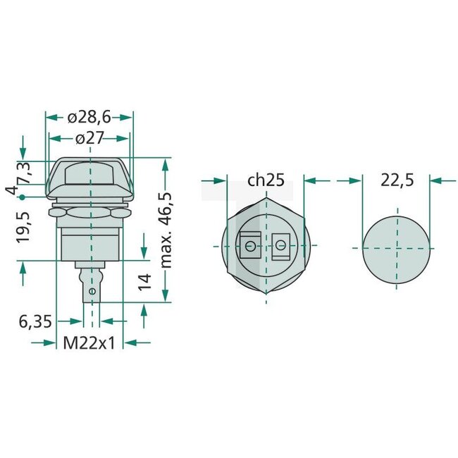 Cobo Druckknopfschalter universal - 22717153000, 5127282, 1026240, 4998876, AL17684 | Ausführung: für Einbau,Schließer, Ruhestellung "Aus", 12 V / 30 A induktiv, 24 V / 20 A induktiv, IP40 | Vergleichs-Nr.: 336.019.006