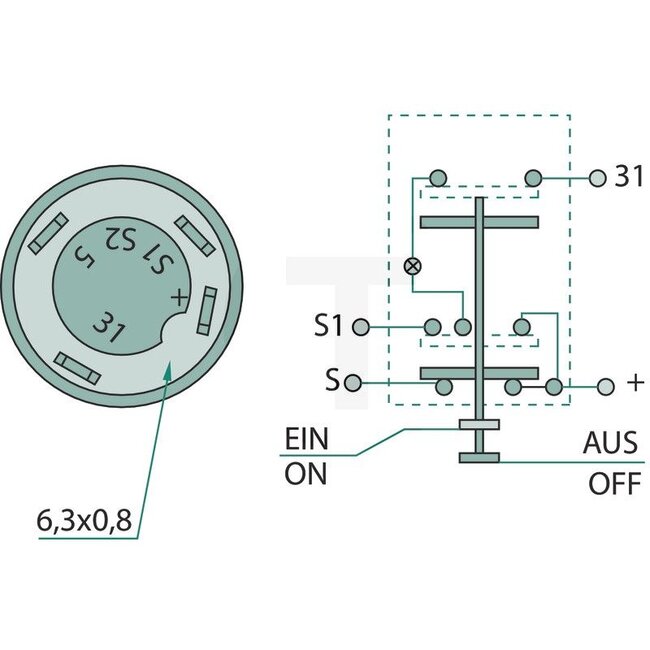 GRANIT Push button switch Four-wheel drive - 50704004, 89658C91, 2780551R1, 11130250XX, 1177152, 01177152, I89658C91, 3380339M91 | Version: 12/24 V, Yellow button, with lock, Ø 30 mm, 4 blade terminals 6.3 x 0.8 (31 - S - S1 - +), dustproof and splashproof, With