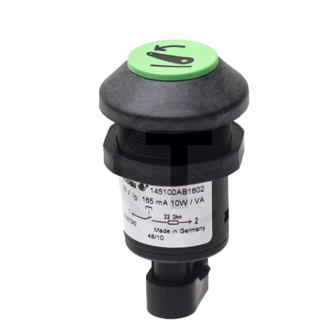 GRANIT Push button switch Front power lift, lower - 50702257, 47057242, 1-40-558-047, 11911014, 119 11 014, I47057242 | Version: Button function, 48 V switching voltage, Green button | make contact, Total button travel: 5 mm, Ø 30 mm, plug connection (AMP Supers