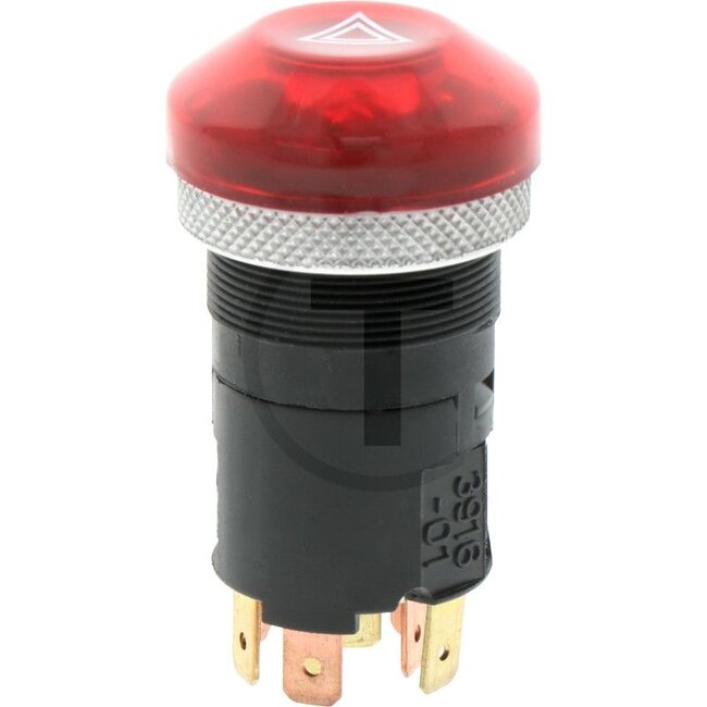 HELLA Push button switch Hazard warning lights - 4556HF 003916011, 5122659, 5126705, 6HF003916-011, 6HF 003 916-011 | Version: Push button operation, With bulb, red button with warning symbol, black grained plastic holder, without holder for mounting in the das